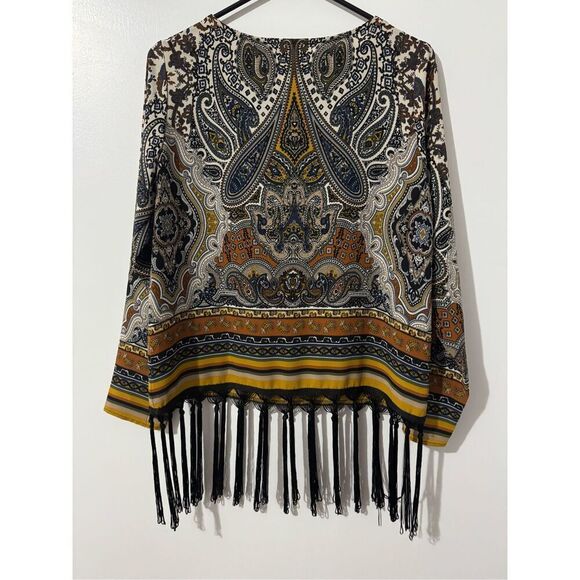 Jospeh Ribkoff Women’s Paisley Aztec Striped Fringe Blouse sz 8 Boho Artsy Indie - Picture 3 of 6